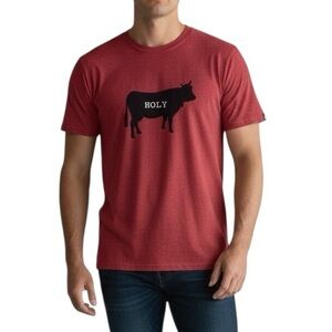 PRANA Holy Cow Burgundy Wine Short Sleeve T-Shirt Cow Graphic Tee Mens Small J7